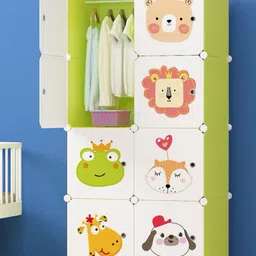 Butterthief Cartoon Printed Collapsible Wardrobe, 8 Cubes Almirah for Kids & Toddlers - Green image 1