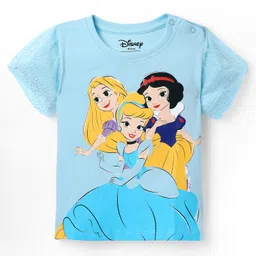 Babyhug Disney Single Jersey Knit Half Sleeves Top with Disney Princess Graphics - Light Blue-picture-20