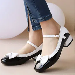 Shoetopia Bow Applique Detailed With Buckle Closure Mary Jane Ballerinas- Black-picture-37