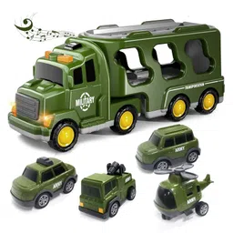 Kidology 5-in-1 Friction-Powered Military Army Truck Toy Set - Dark Green-picture-12