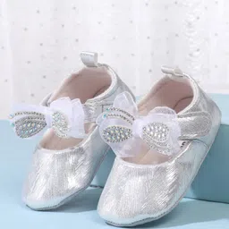 Cute Walk by Babyhug Velcro Closure Booties with Bow Applique - Silver-picture-35