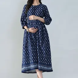 Aaruvi Ruchi Verma Women Ethnic Motifs Print Maternity A-Line Midi Dress-picture-21