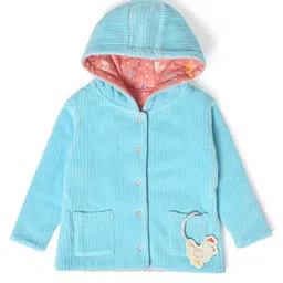 Mi Arcus Full Sleeves Polka Dots & Flower Printed   Reversible Jacket -   Sky Blue image 3