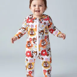 Babyhug Disney Interlock Knit Full Sleeves Footed Peter Pan Collared Night Suit with Chip & Dale Print Pack of 3 - Purple Yellow & White image 2