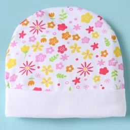 Ben Benny 100% Cotton Knit Cap Mittens & Booties Set With Floral Print White - Diameter 9 cm image 2