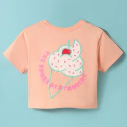 Doreme Single Jersey Knit Half Sleeves T-Shirt with The Power Of Standing Text Print - Peach image 2