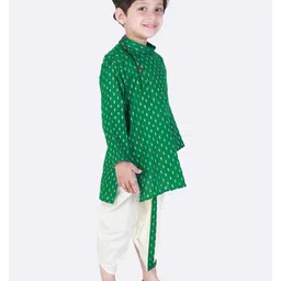 Superminis Full Sleeves Self Design Kurta & Dhoti Set - Green & White image 4