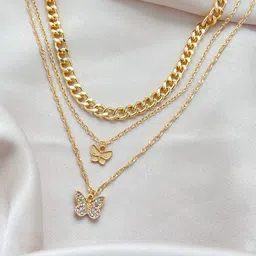 Zaphariq Gold-Plated Artificial Stones Studded Minimal Layered Necklace image 3