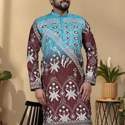 KURTA WALLAH Men Geometric Printed Thread Work Floral Kurta image 4