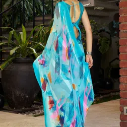 GHAN SALS Women Abstract Printed Baluchari Saree With An Unstitched Blouse Piece image 2