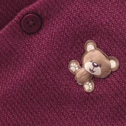 Babyoye 100% Cotton Full Sleeves Hooded Sweater With Teddy Applique - Purple image 5