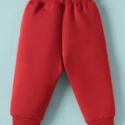 Ollypop Fleece Knit Full Length Raglan Sleeves Winter Wear Suit Set with Explorer Car Print - Ecru Melange & Ruby Red image 5