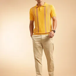 French Connection Self Striped Polo Collar Pure Cotton T-shirt image 4