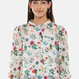 Honey by Pantaloons Off White Floral Print Mandarin Collar Top-picture-47
