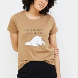Ginger by Lifestyle Brown Graphic Print T-Shirt-image-0