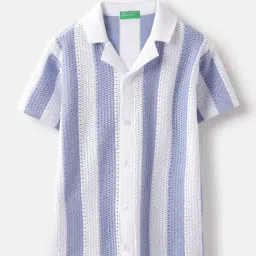 United Colors of Benetton Boys Blue Cotton Striped Shirt-image-40