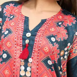 The Kaftan Company Red Regular Fit Printed Kaftan Night Dress image 4