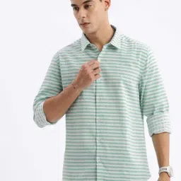 Showoff Green Cotton Slim Fit Checks Shirt-image-34