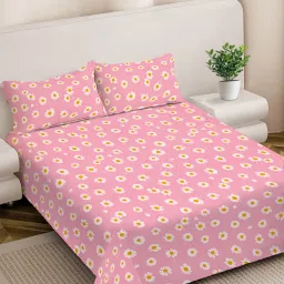 FABINALIV Pink Floral 300 TC Cotton Blend King Size Double Bedsheet with 2 Pillow Covers-picture-34