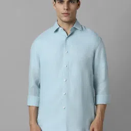 Louis Philippe Blue Linen Regular Fit Textured Shirt-image-19