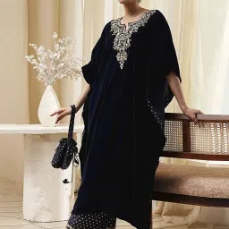 Biba Blue A-Line Embellished Kaftan Set image 4