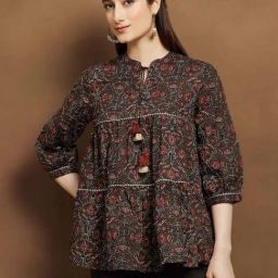 Melange By Lifestyle Brown Cotton Regular Fit Floral Print Tunic-picture-5