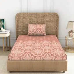 Spaces Printed Dark Coral 144 TC Cotton Single Bed Sheet with 1 Pillow Cover-image-21