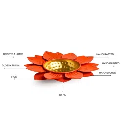 ExclusiveLane Orange & Golden Iron Bloomed Lotus Urli image 4