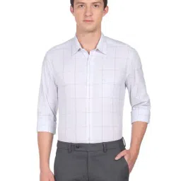 Arrow White Cotton Slim Fit Checks Shirt-picture-27