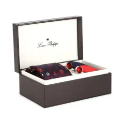 Louis Philippe Red Floral Tie, Cufflinks and Pocket Square-picture-7