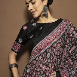 Saree Mall Black Silk Self Saree with Blouse Piece image 4