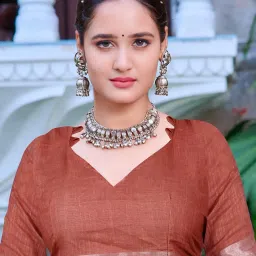 Saree Mall Brown Cotton Self Saree with Blouse Piece image 4