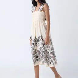 Bombay Paisley by Westside Cream Embroidered Cotton A-Line Dress image 3
