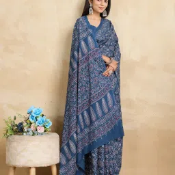 SHANVIKA Blue Pure Cotton Floral Saare image 4