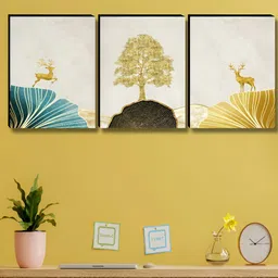 Myntra Elegant Homes Grey & Gold-Toned 3 Pieces Tree & Deer Floral & Botanical Wall Art-picture-32