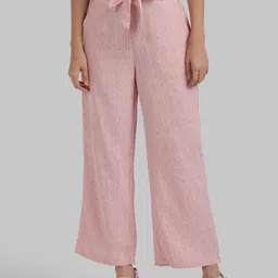 Parx Women Red Regular Fit Striped Parallel Trousers image 1