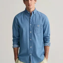 Gant Blue Pure Cotton Regular Fit Denim Shirt-picture-38