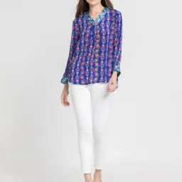 SHAYE Royal Blue Floral Print Top image 4