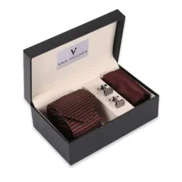 Van Heusen Maroon Textured Tie, Cufflinks and Pocket Square-image-75