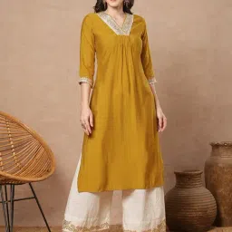 Fashor Mustard Silk Blend Embroidered Kurta-picture-15