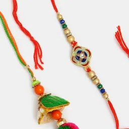 NVR Multicolor Beaded Bhaiya Bhabhi Rakhi with Roli Chawal - Set of 2 image 4