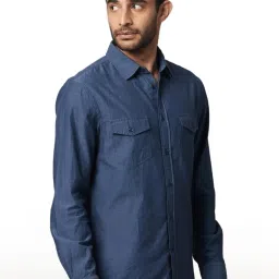 celio Celio* Blue Cotton Regular Fit Shirts image 4