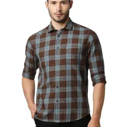 Basics Brown Cotton Slim Fit Checks Shirt-picture-11
