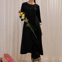 Indo Era Black Embroidered A Line Kurta image 4