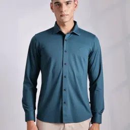 Thomas Scott Blue Tencel Slim Fit Shirt-image-91