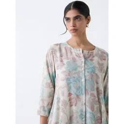 Zuba by Westside Off-White Floral Printed A-Line Kurta image 4