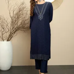 Indo Era Blue Embroidered Straight Kurta-image-37