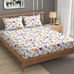 LA VERNE White Floral 110 TC Bedsheet with 2 Pillow Covers image 3