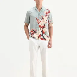 Rare Rabbit Blue Viscose Rayon Printed Relaxed Fit Shirt image 4