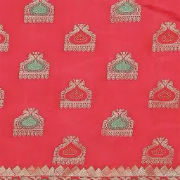 Blissta Coral & Green Woven Saree With Unstitched Blouse image 4